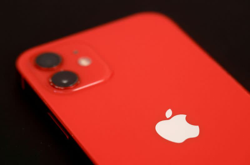 FILE PHOTO: An Apple iPhone 12 in a mobile phone store in Nantes