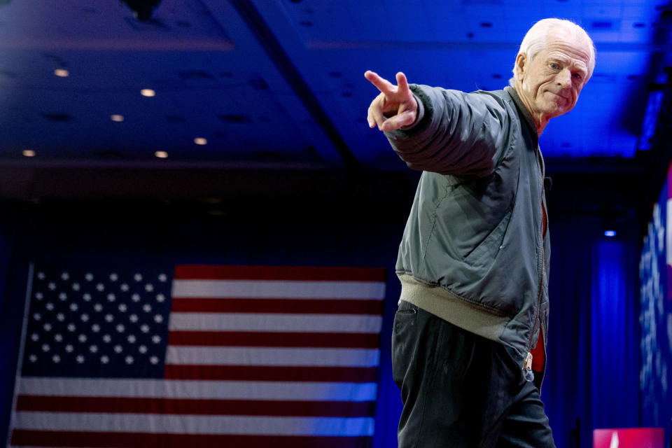 Peter Navarro, former director of the White House National Trade Council, departs after speaking during the Conservative Political Action Conference, CPAC 2024, at National Harbor, in Oxon Hill, Md., on Feb. 24, 2024. (Alex Brandon / AP file)