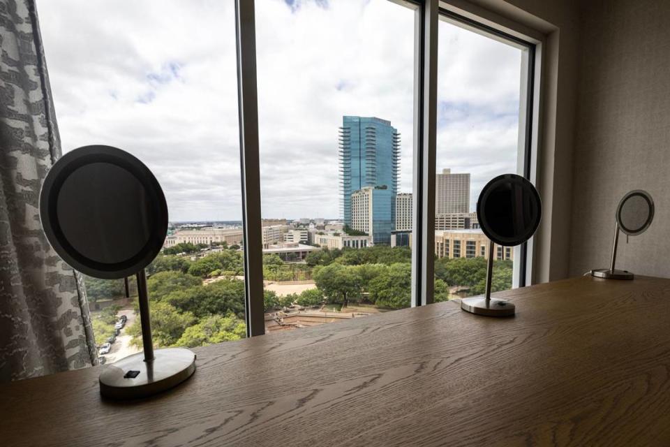 The view of downtown Fort Worth from the Trinity Suite inside the newly remodeled Sheraton hotel in downtown Fort Worth on Tuesday, April, 23, 2024.