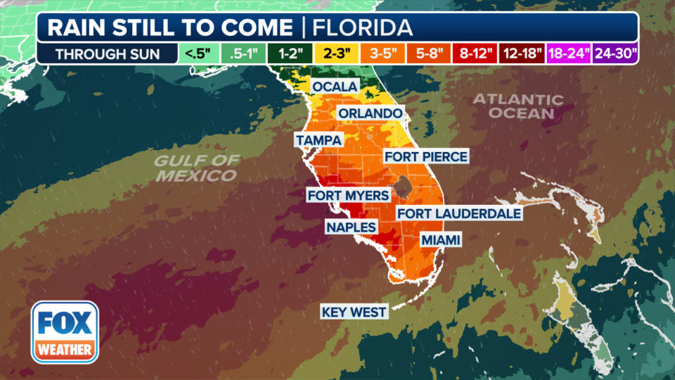 The rain forecast through Sunday.