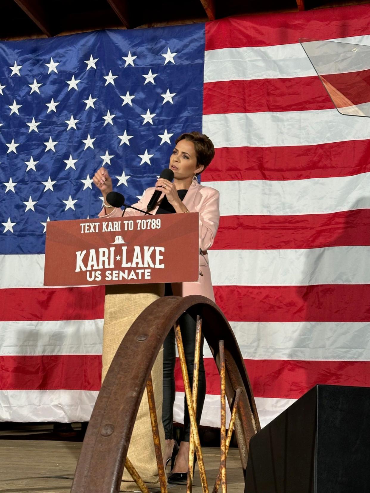 Kari Lake speaks at a rally in Cave Creek on Thursday, March 14, 2024.