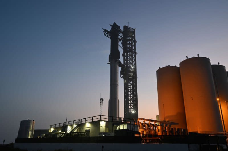 SpaceX prepares to launch its third flight test of its Starship booster from Launch Complex 1 at Starbase in Boca Chica, Texas on Wednesday. The launch was successful on Thursday. Photo by Joe Marino/UPI