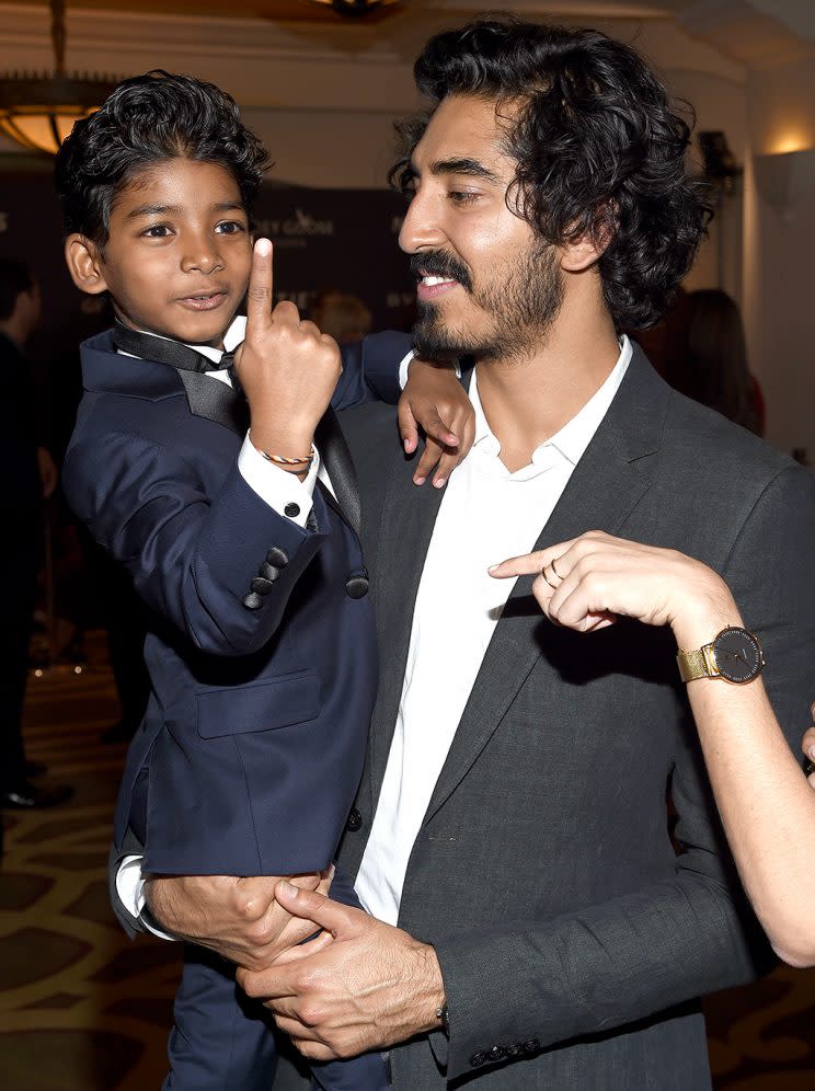 Sunny Pawar and Dev Patel attend the Weinstein Company's pre-Oscars dinner