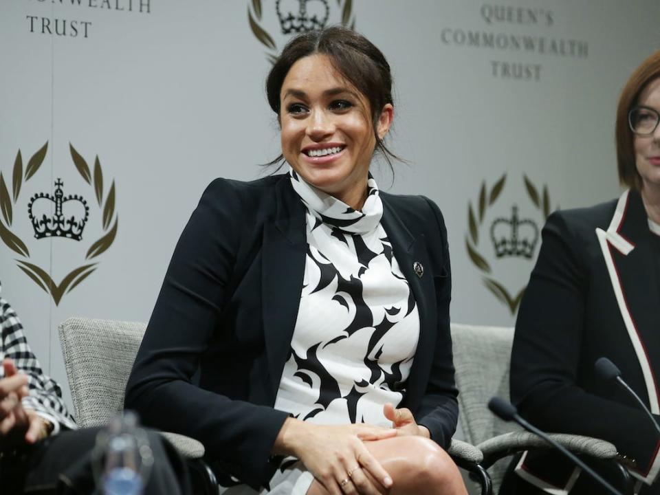 Meghan Markle on a panel for International Women's Day in 2019.