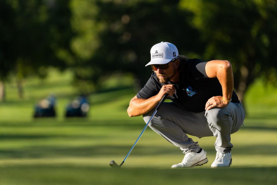 Roger Sloan lines up his final putt during the Utah Championship, part of the PGA Korn Ferry Tour, at Oakridge Country Club in Farmington on Sunday, Aug. 6, 2023. Sloan won with a final score of -24. | MEGAN NIELSEN, Megan Nielsen, Deseret News