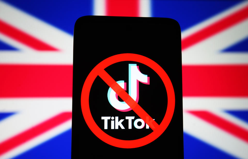 A crossed-out TikTok logo