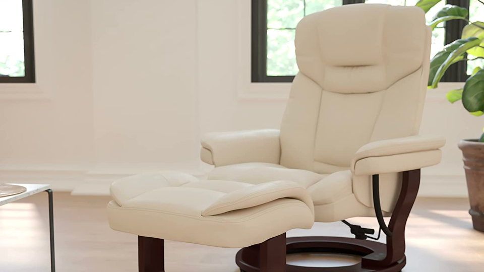 This Eames-like recliner comes with a matching ottoman that you can use whether you’re reclined or not.