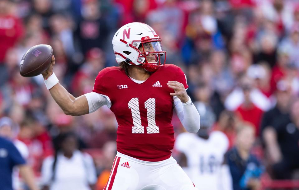 Nebraska quarterback and former Newcastle High School standout Casey Thompson throws a pass on Saturday against Georgia Southern.