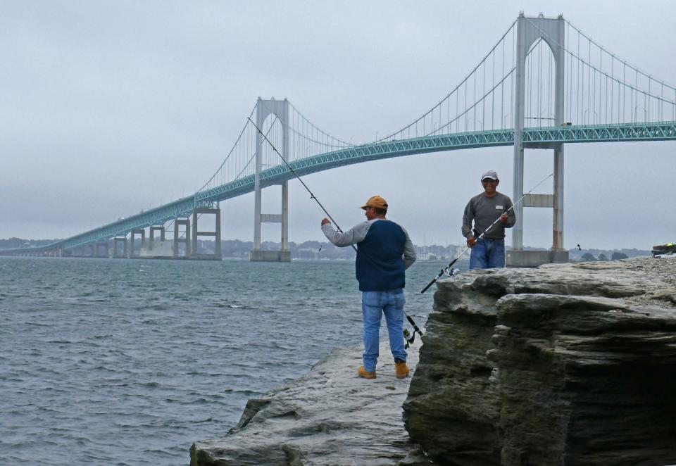 Fishermen try their luck in Jamestown near the Pell Bridge in 2020.