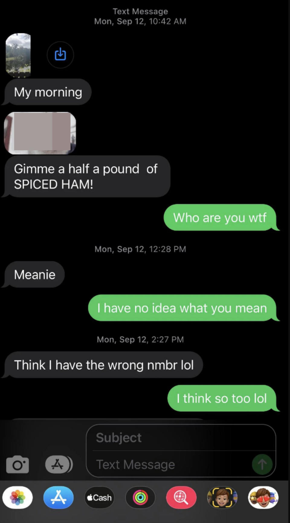 Person demanding half a pound of SPICED HAM from the wrong number