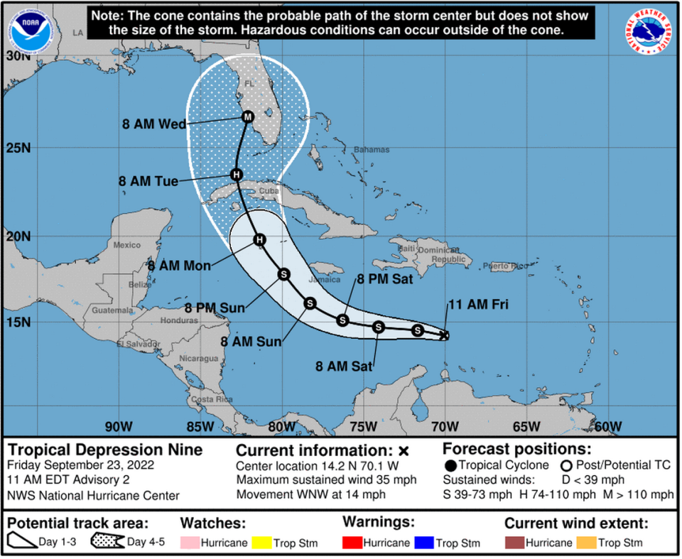 As of Friday morning, the expected path of Tropical Depression 9 will take it further east, sparing Gulf Coast areas east of the Florida Panhandle.