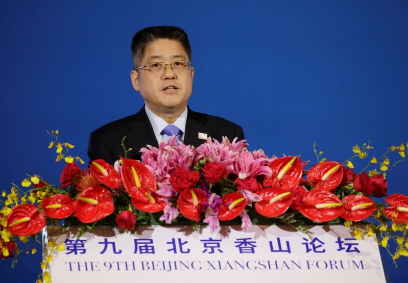 China's Vice Foreign Minister Le Yucheng speaks at the Xiangshan Forum in Beijing