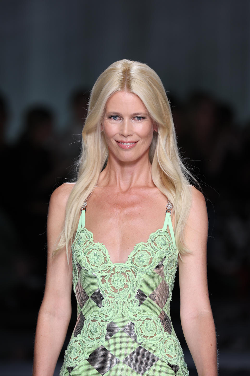 Claudia Schiffer walking in Versace show