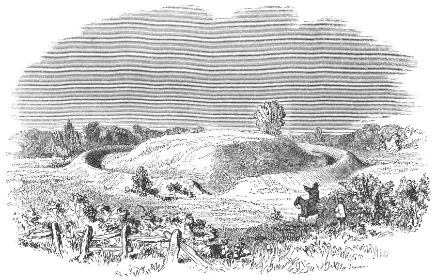 Native American mound called the “Grave Creek Mound” near Moundsville in West Virginia, United States of America (circa mid 19th century). Vintage etching circa mid 19th century. (Getty Images)