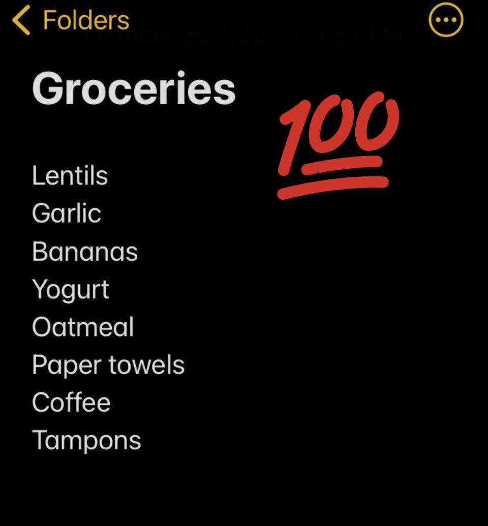 notes app grocery list