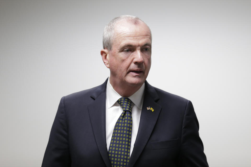 New Jersey Gov. Phil Murphy arrives to a news conference to speaks with reporters in Newark, N.J., Monday, Oct. 15, 2018. A New Jersey state employee said Sunday she was sexually assaulted by a man who went on to work in Democratic Gov. Murphy's administration and tried for a year to get authorities to take action but with no result. (AP Photo/Seth Wenig)