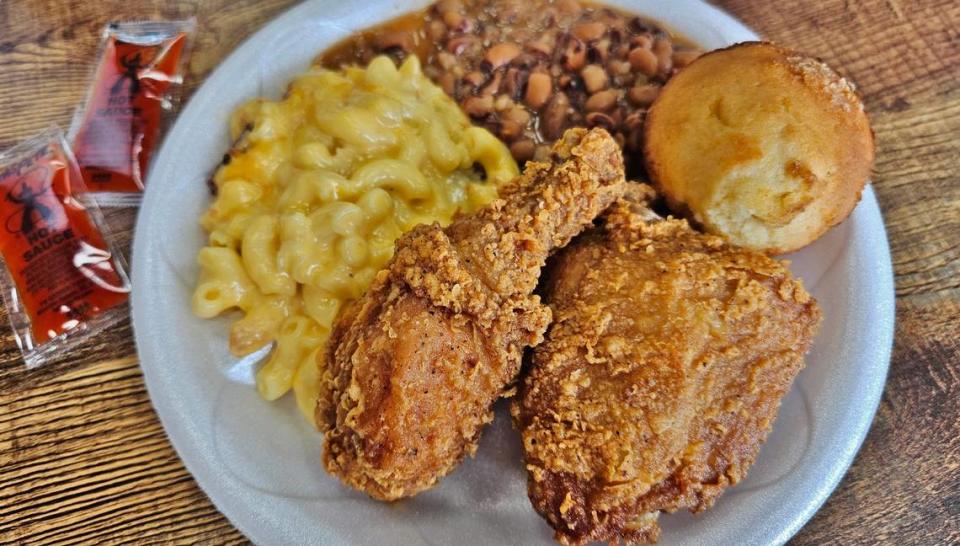 At Nana Morrison’s Soul Food, you can get a meat choice, 2 sides and cornbread or a roll for $15.49.