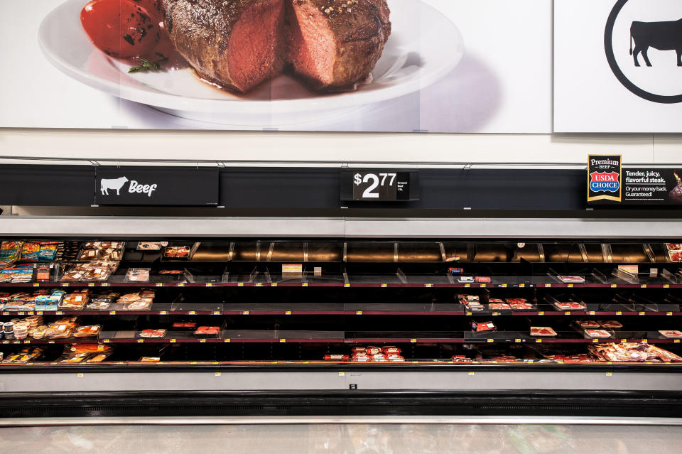 Empty shelves in the Walmart beef aisle in Katy, Texas, on Wednesday. (Photo: Joseph Rushmore for HuffPost)