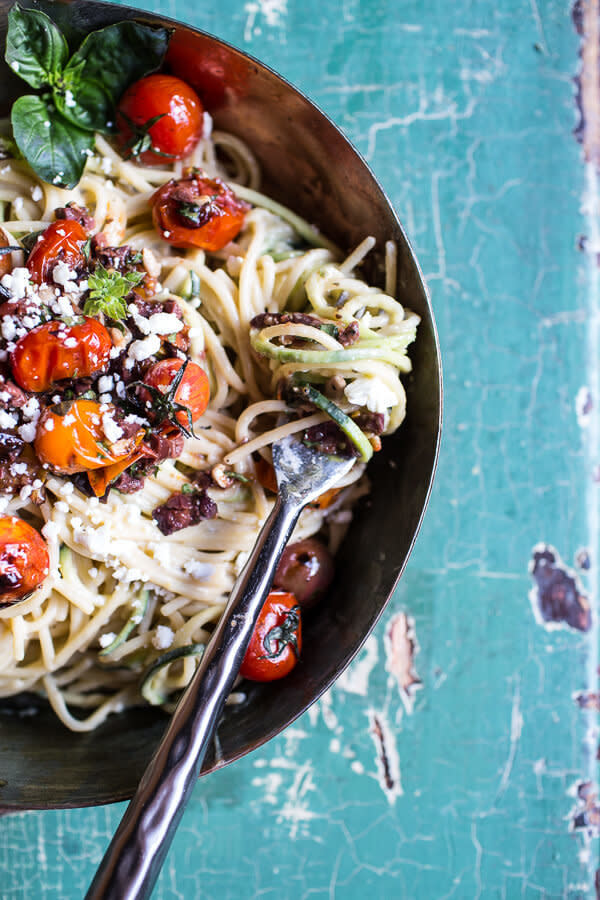 <strong>Get the <a href="http://www.halfbakedharvest.com/20-minute-mediterranean-hummus-noodles-blistered-cherry-tomatoes/" target="_blank">Mediterranean Hummus Noodles with Blistered Cherry Tomatoes recipe</a> from Half Baked Harvest</strong>