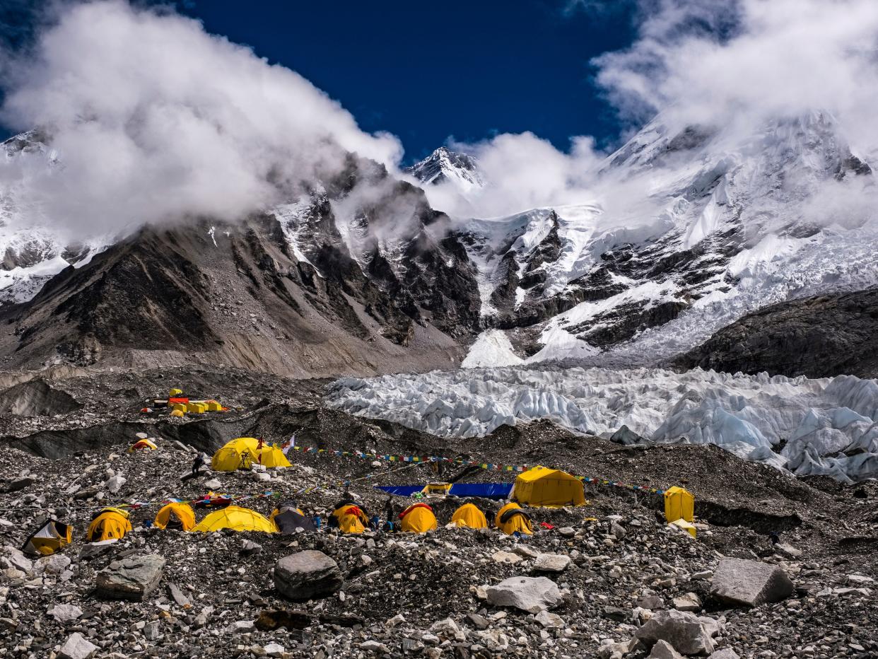 Tents set up at Nepal's Everest Base Camp on Khumbu glacier, Mt. Everest. Image taken on September 15, 2019.