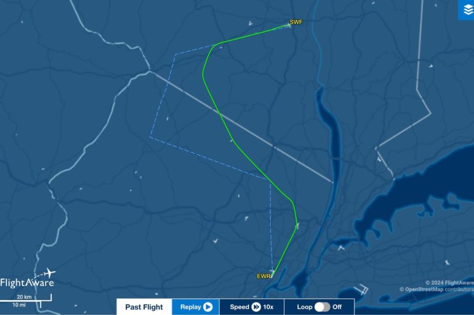 The plane refueled and finished its trip to Newark, officials said. Flight Aware