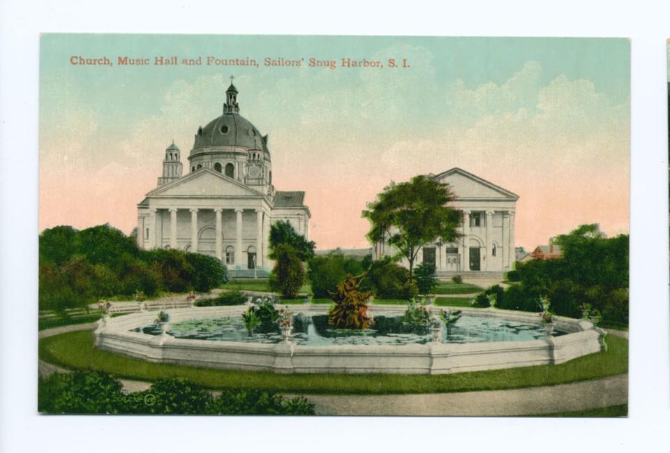 <div class="inline-image__caption"><p>Church, music hall, and fountain, Sailors’ Snug Harbor, Staten Island.</p></div> <div class="inline-image__credit">New York Public Library</div>