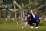 Branden Grace, of South Africa, lines up a putt on the third hole during the second round of the PGA Championship golf tournament on the Ocean Course Friday, May 21, 2021, in Kiawah Island, S.C. (AP Photo/Chris Carlson)