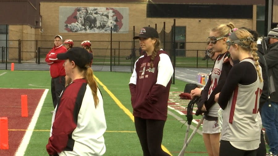 <em>Elmira grad Tess Arnold picked up her first win as Head Coach of the Express girls lacrosse team with an 11-10 overtime win against Chenango Valley. </em>