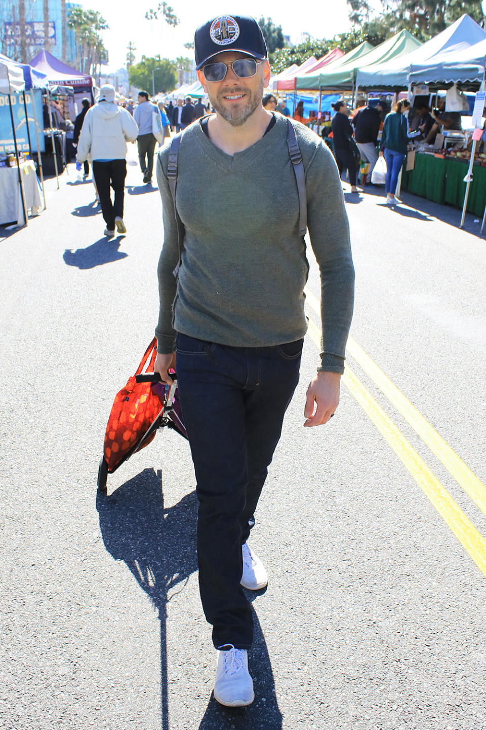 <p>Joel McHale takes a trip to his local farmers market on Sunday in L.A.</p>