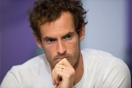 Tennis - Wimbledon - London, Britain - July 12, 2017 Great Britain’s Andy Murray during a press conference after losing his quarter final match against Sam Querrey of the U.S. REUTERS/Joe Toth/Pool