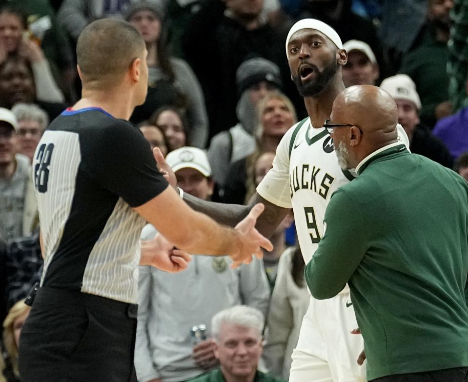 Milwaukee Bucks forward Bobby Portis (9) is ejected during the second half of their game Wednesday, December 13, 2023 at Fiserv Forum in Milwaukee, Wisconsin. The Milwaukee Bucks beat the Indiana Pacers 140-126. Milwaukee Bucks forward Giannis Antetokounmpo scored a franchise record 64 points.