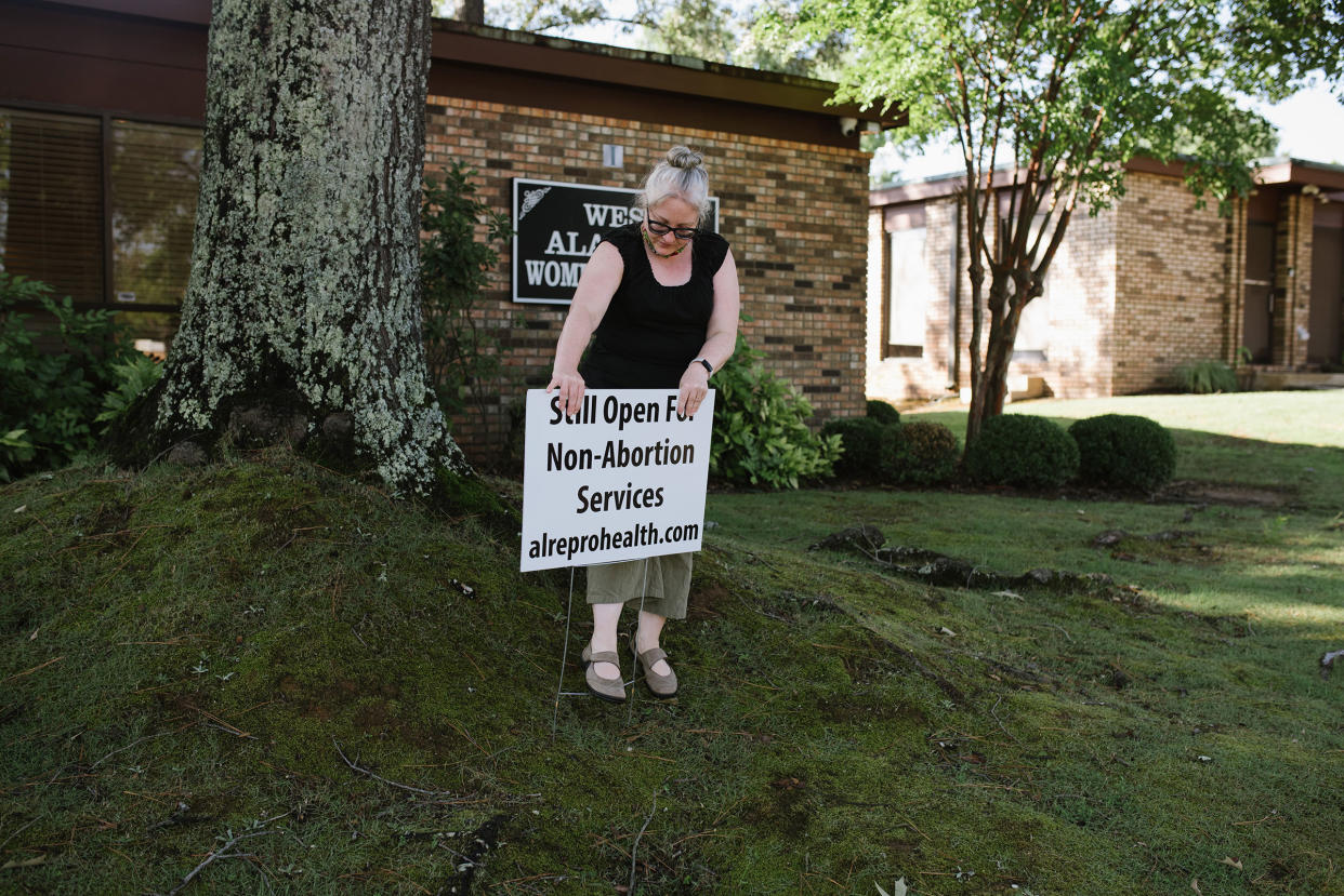 Director of operations Robin Marty outside the West Alabama Women’s Center on July 11, 2022, the day the clinic reopened as a new nonprofit entity.