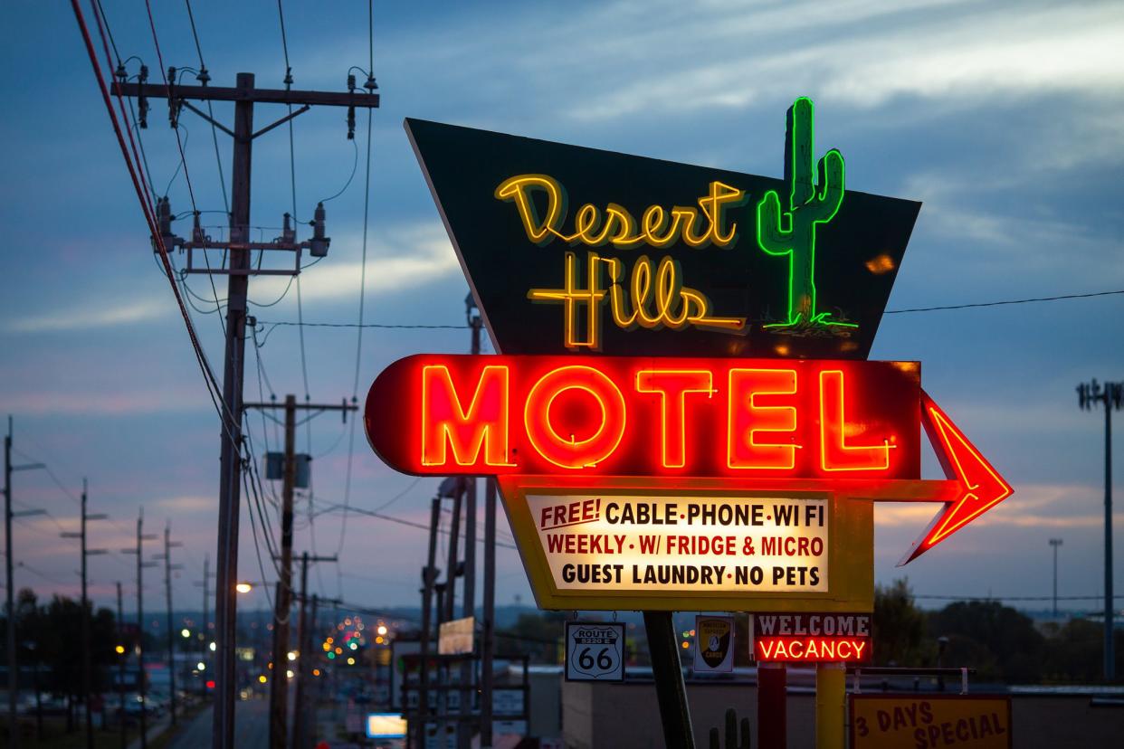 neon motel sign in tulsa