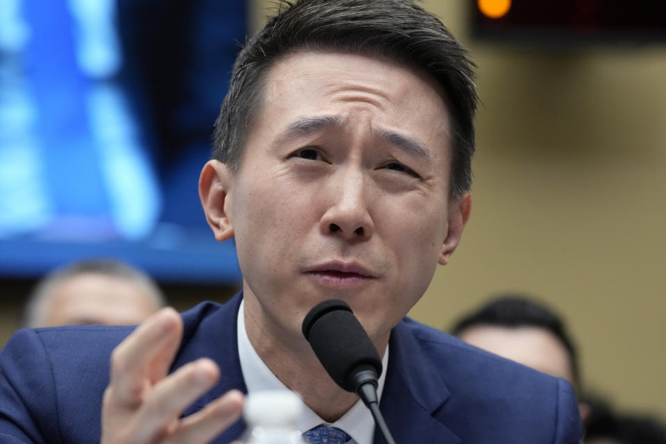 TikTok CEO Shou Zi Chew testifies during a hearing of the House Energy and Commerce Committee, on the platform's consumer privacy and data security practices and impact on children, Thursday, March 23, 2023, on Capitol Hill in Washington. (AP Photo/Alex Brandon)