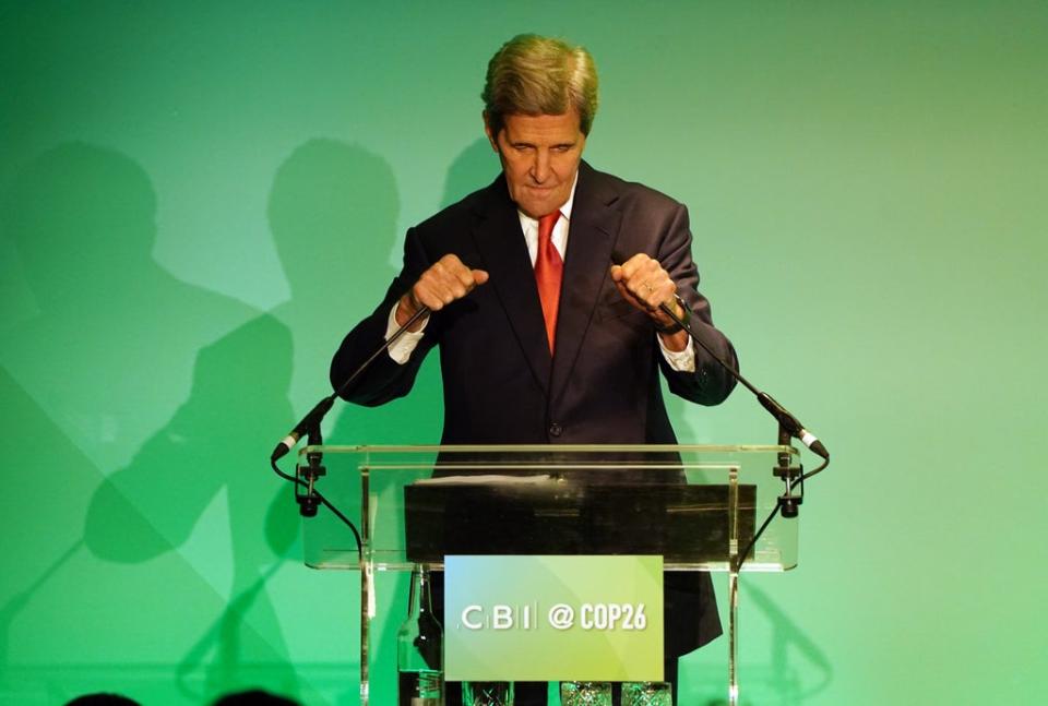 John Kerry told a meeting of British business people that Cop26 could ‘raise ambition beyond anything we imagined’ (Andrew Milligan/PA) (PA Wire)