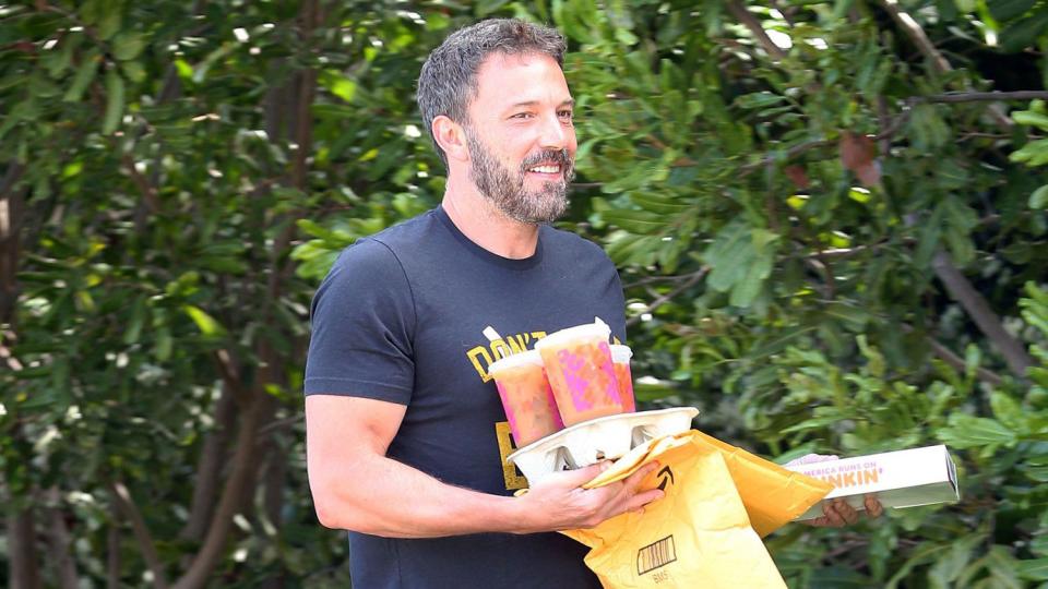 <p>We have never seen anyone as happy as Ben Affleck picking up his Dunkin' Donuts order. Maybe we should call him <em>Bean</em> Affleck? Or perhaps Ben<em> Caff</em>leck?</p>