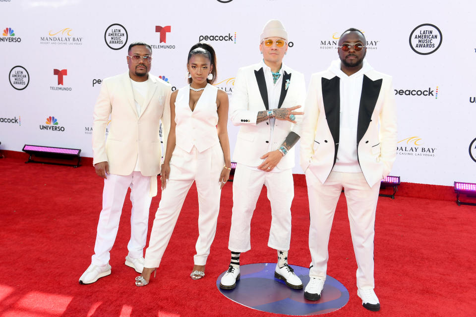 (l-r) apl.de.ap, J. Rey Soul, Taboo and will.i.am of the Black Eyed Peas attend the 2022 Latin American Music Awards at the Michelob ULTRA Arena at Mandalay Bay Resort and Casino in Las Vegas, Nevada on April 21, 2022 -- (Photo by: Bryan Steffy/Telemundo/NBCU Photo Bank via Getty Images)