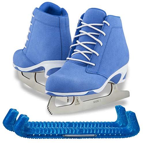 10) SKATE GURU Jackson Ultima Recreational Women's Figure Ice Skates Softec Diva DV3000 / Color: Blue, Adult Size: 5 Bundle with Free Guardog Skate Guards