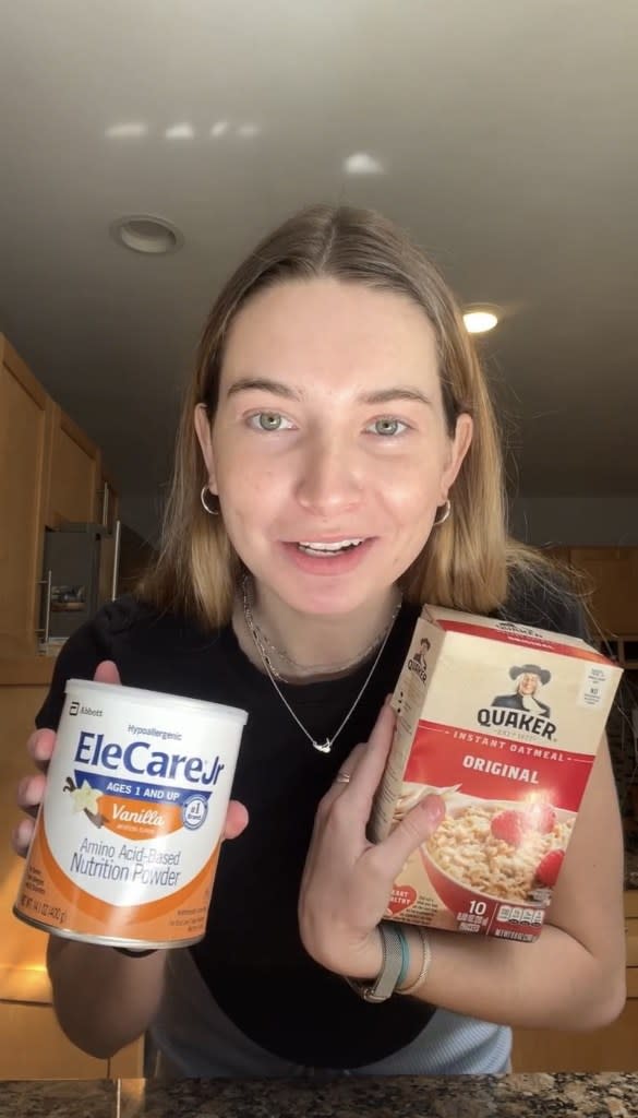 Cray says she’s been relegated to eating oatmeal and baby formula. Caroline Cray / SWNS