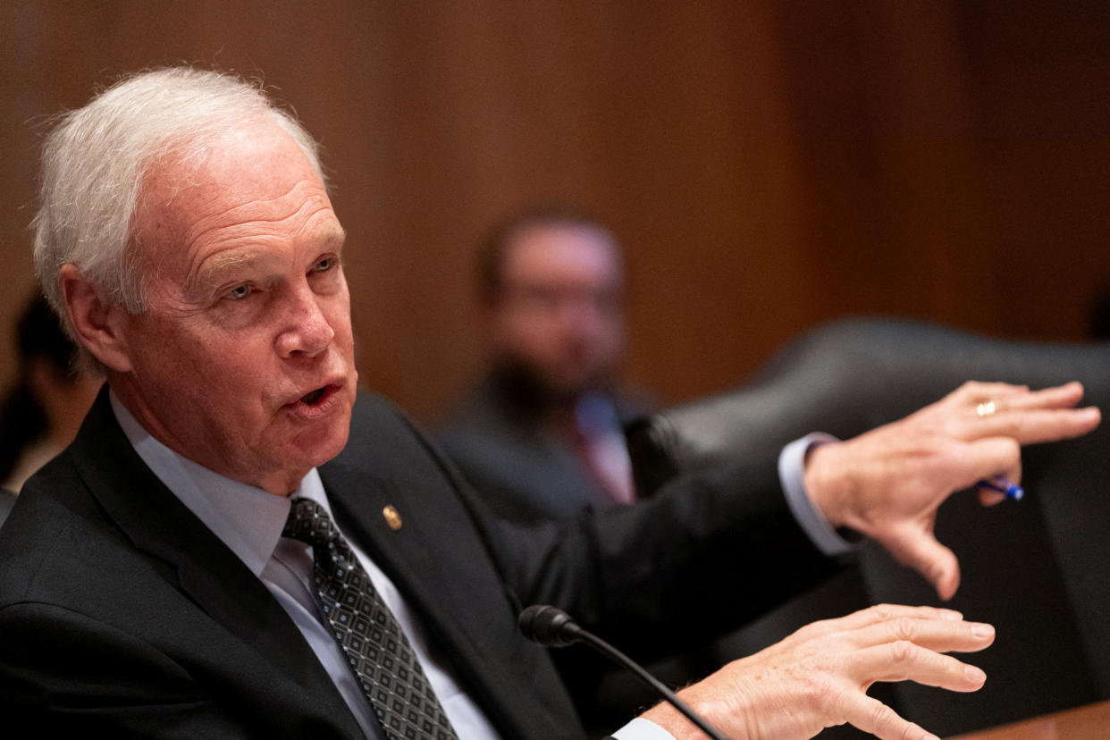 Ranking Member Senator Ron Johnson (R-WI) speaks during a Homeland Security and Governmental Affairs Subcommittee on Investigations hearing on the use of U.S. microchips in Russian weapons systems in the Dirksen Senate Office Building in Washington, U.S., February 27, 2024. REUTERS/Nathan Howard