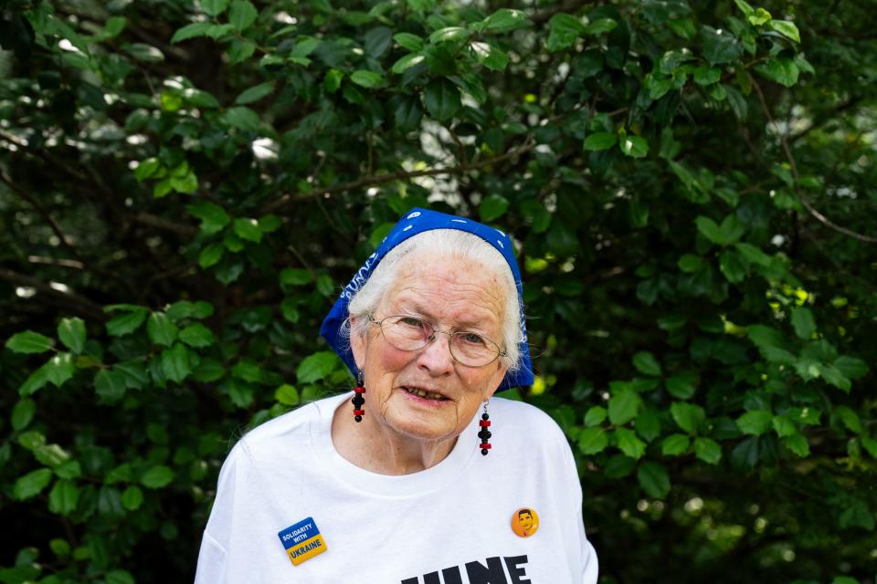 Joan Trumpauer Mulholland poses for a portrait at her Arlington, Va. home, Monday, June 19, 2023. Trumpauer participated in the March on Washington, which is celebrating its 60th anniversary this year.