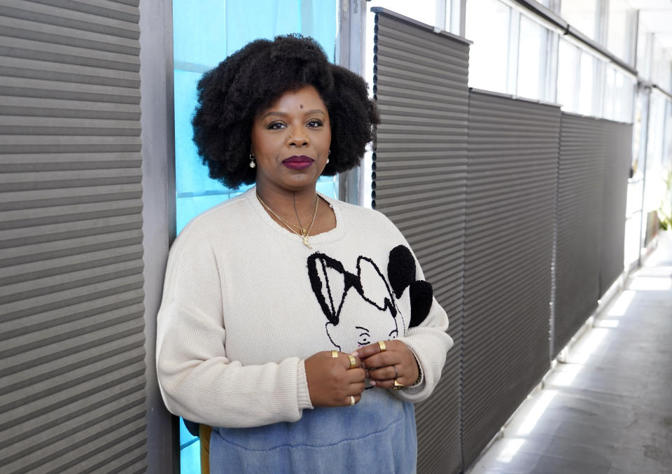 Artist Patrisse Cullors poses for a portrait at her studio, Friday, March 24, 2023, in Los Angeles. (AP Photo/Chris Pizzello)