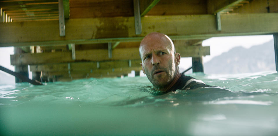 This image released by Warner Bros. Pictures shows Jason Statham in a scene from "Meg 2: The Trench." (Warner Bros. Pictures via AP)