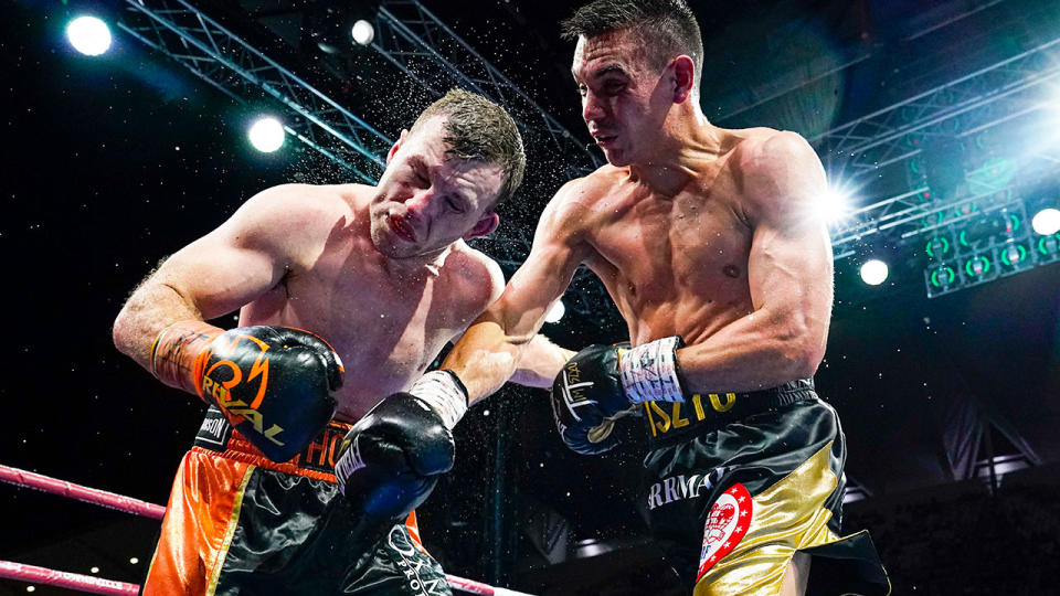 Seen here, Tim Tszyu hits Jeff Horn with a massive shot in their Townsville bout.