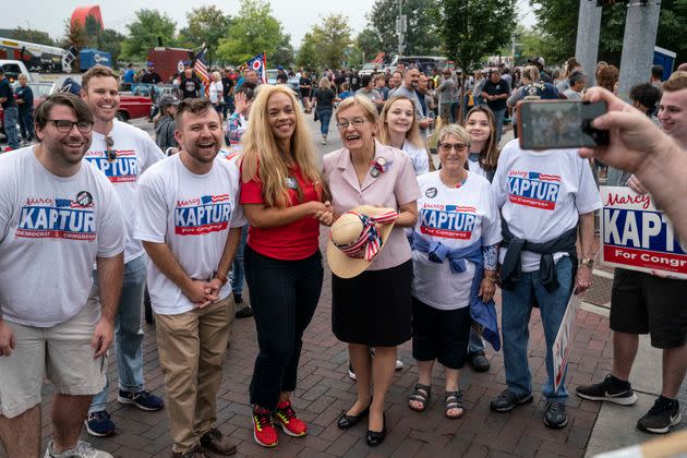Kaptur poses for a photo with supporters before the parade. (Photo: SARAH RICE for HuffPost)