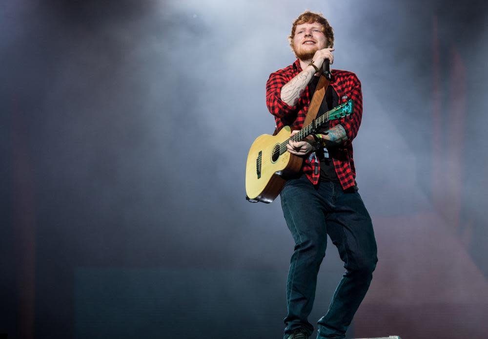 Ed Sheeran headlines the Pyramid stage on the final night of Glastonbury festival 2017