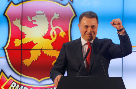 Leader of Macedonian ruling party VMRO-DPMNE and former Prime Minister Nikola Gruevski addresses the media in Skopje, Macedonia, December 12, 2016. REUTERS/Ognen Teofilovski