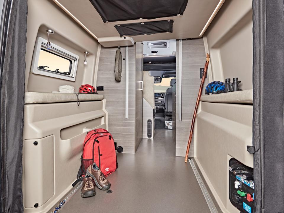 The 2022 Jayco Terrain's garage with outdoor gear