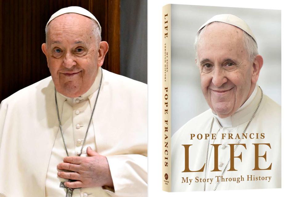 <p>Vatican Media via Vatican Pool/Getty, Harper One</p> Pope Francis and his new book