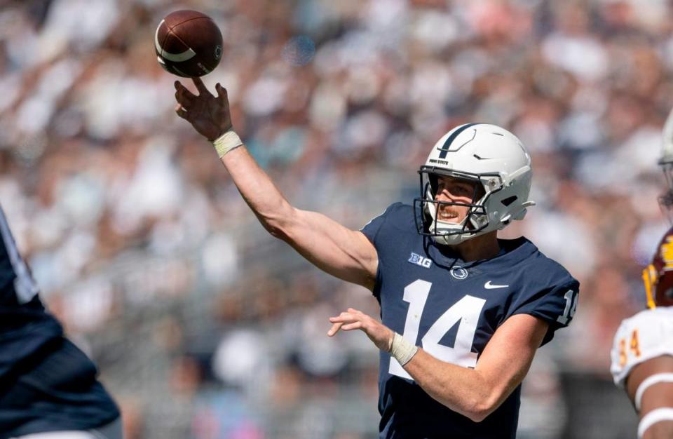 Penn State quarterback Sean Clifford makes a pass during the game on Saturday, Sept. 24, 2022.